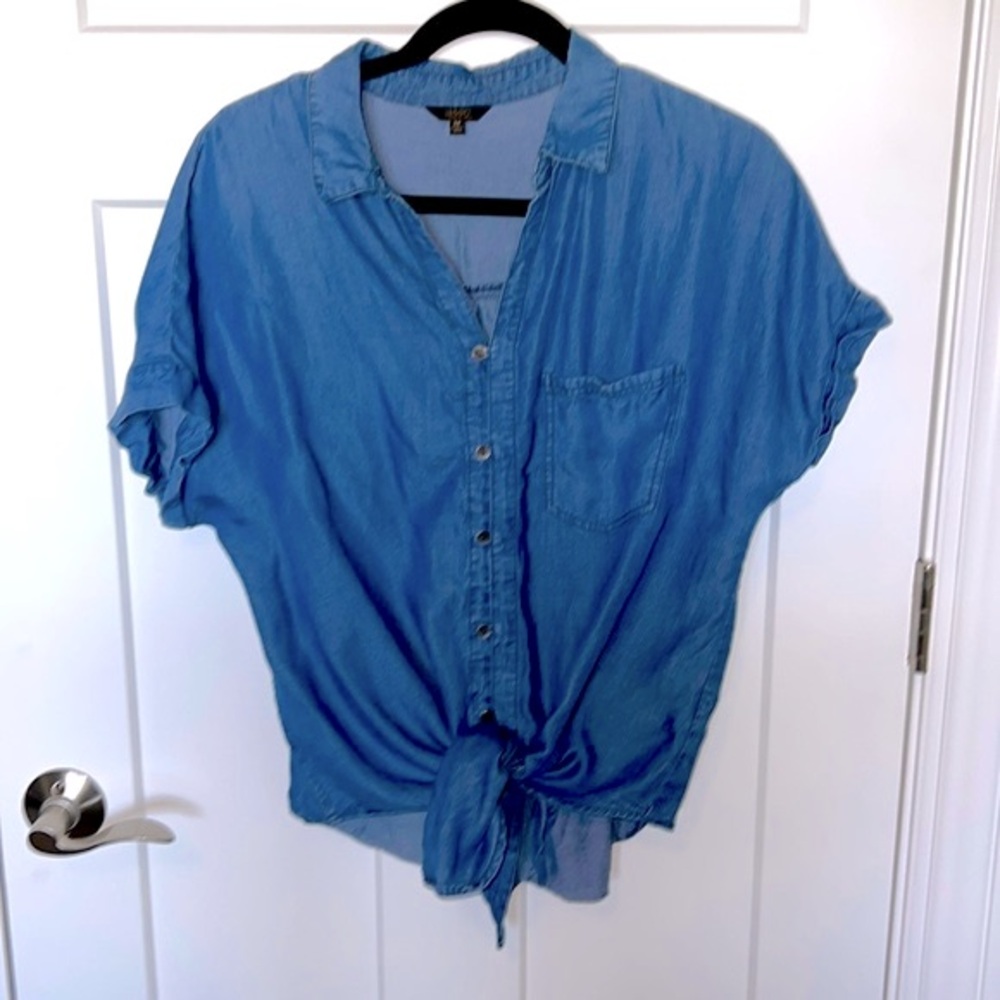 Denim Tie-Front Button Down